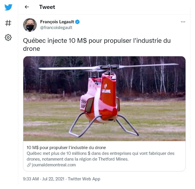 Quebec invests 10 million in private DRONE industry 11 July 2022