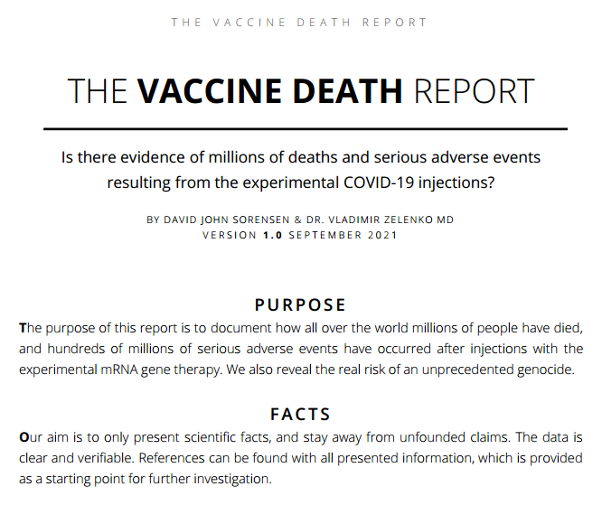 The Vaccine Death Report by David John Sorensen & Dr. Vladimir Zelenko, M.D. (Version 1.0 September 2021)